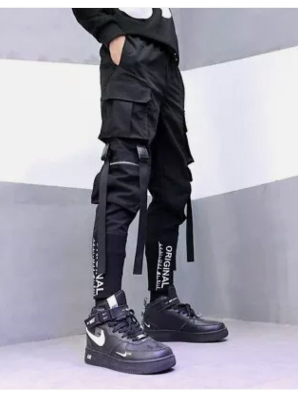 Harajuku Hip Hop Men Pants Streetwear Cargo Pants Black Size US S NEW